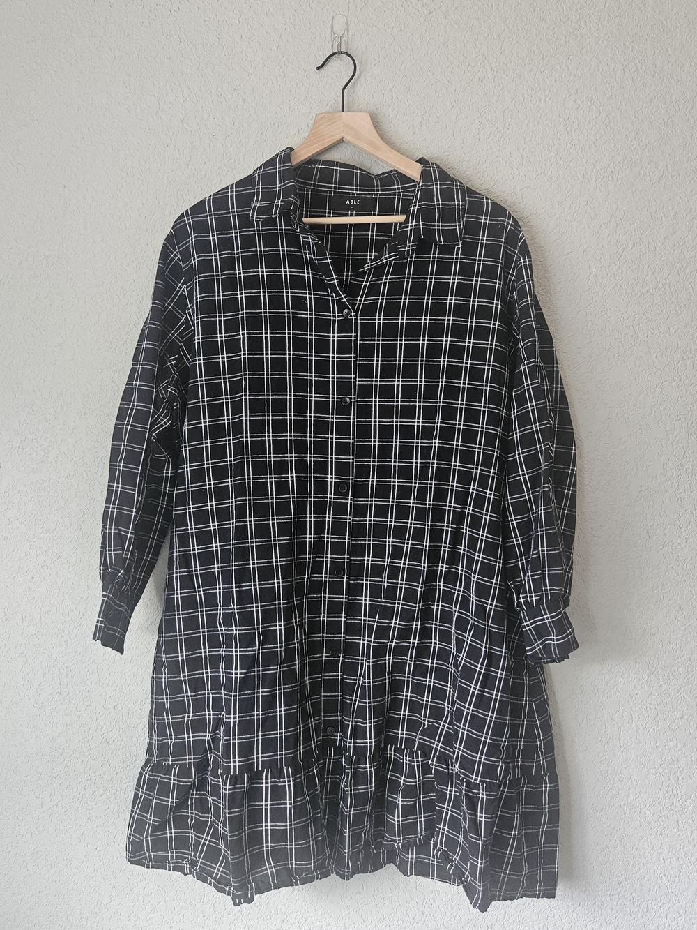 ABLE Shelby Flounce Shirtdress - Black & White Grid Plaid - 100% Cotton
